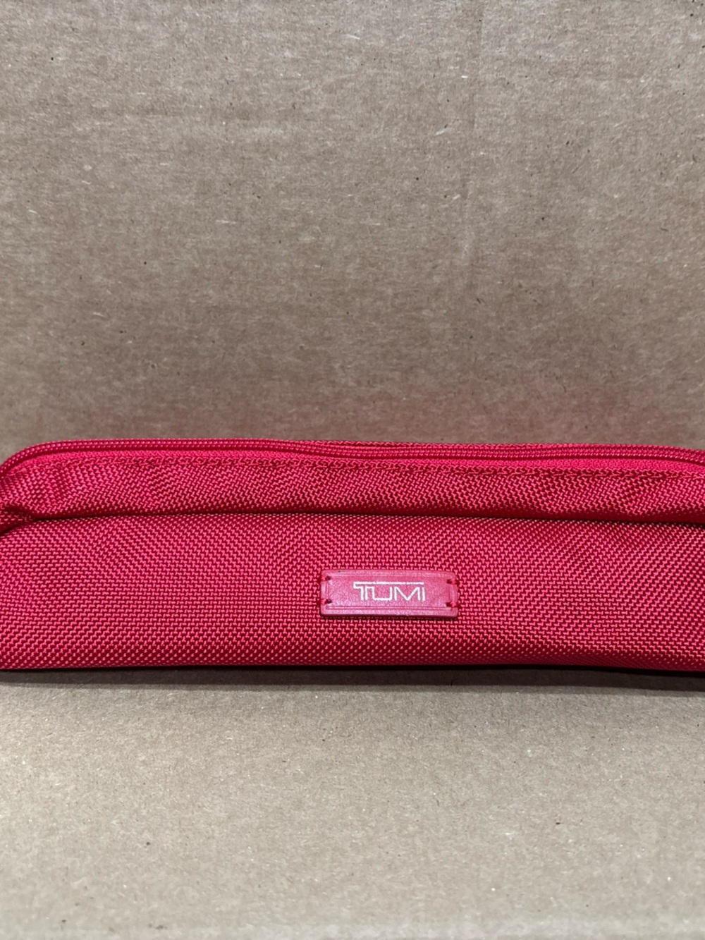 TUMI Red Accent Zip Up Accessory Cord Travel Pouch Case Bag